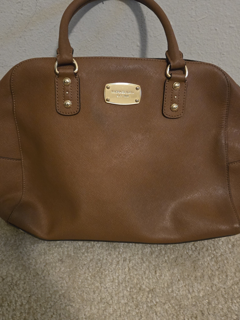 Michael Kors Tan Saffiano Leather Satchel with Gold Hardware